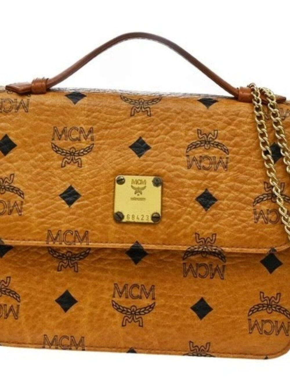 MCM Logo Visetos Pattern 2Way Mini Shoulder Hand Bag Leather Brown GHW 61YJ313